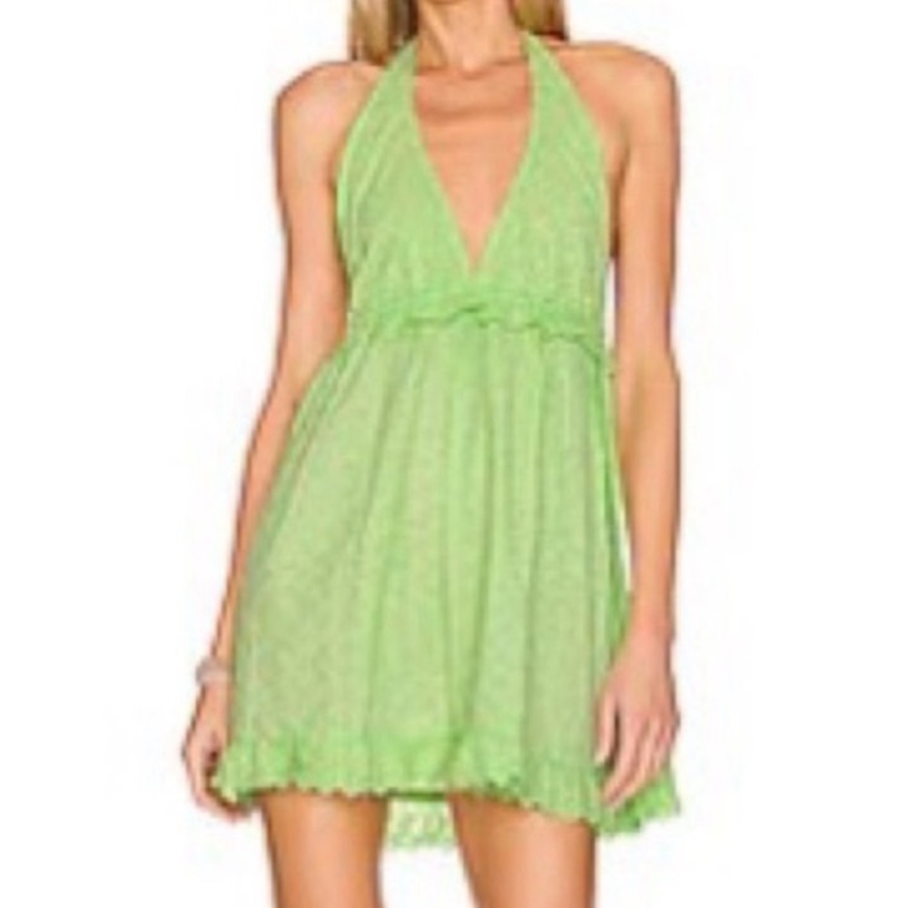 Tularosa green mini pleated dress.